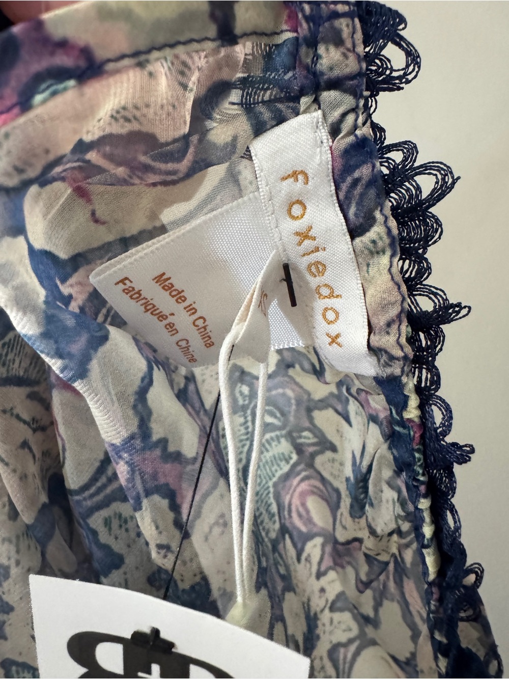 NWT | foxiedox | Navy Floral Off-Shoulder Blouse with Cream Accents | XS - Picture 4 of 5